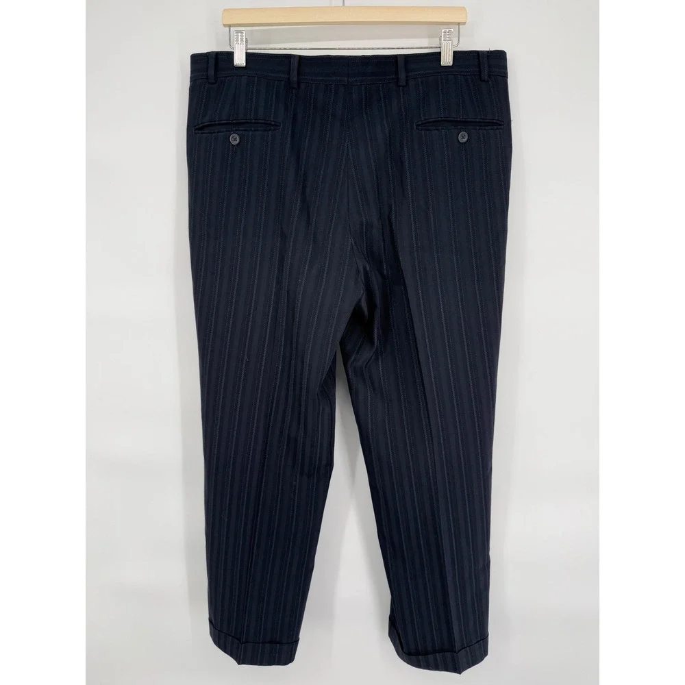 Cubavera Mens Pinstripe Suit Sz 44R‎ Navy Blue Green Lining Business
